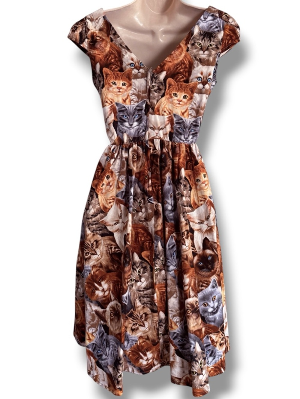 Retrolicious ModCloth Cat Kitty Swing Dress Rockabilly Cap Sleeves Size Small - Picture 6 of 10